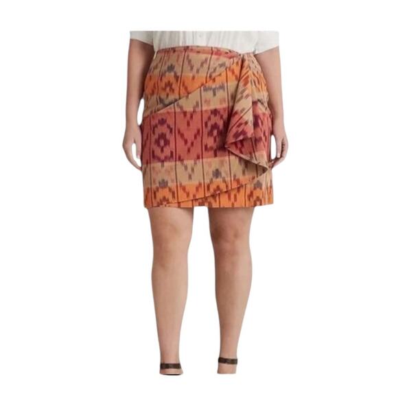 Lauren Ralph Lauren True Wrap Skirt Above Knee Geo Motif Ruffle Ikat Fall NEW 22 - Picture 5 of 11